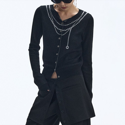 ourhour多圈珍珠项链针织开衫