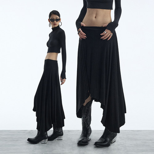 ourhour黑色不规则下摆半身裙
