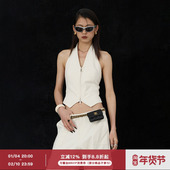 象牙白V领双头拉链收腰马甲 ourhour 削肩挂脖 女春设计感短背心