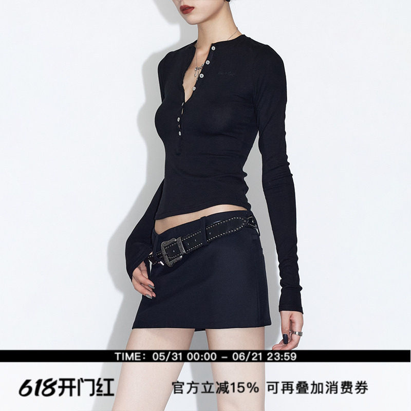 ourhour 知识分子 黑色低腰直身盆骨西装裤裙 女春夏设计感超短裙