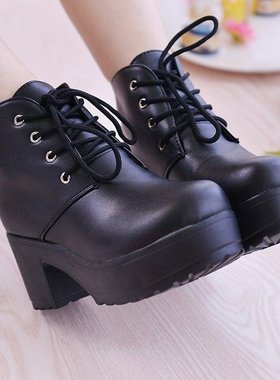 黑白色cosplay跳舞表演伪娘大码马丁靴短靴系带男女原宿JK校制服