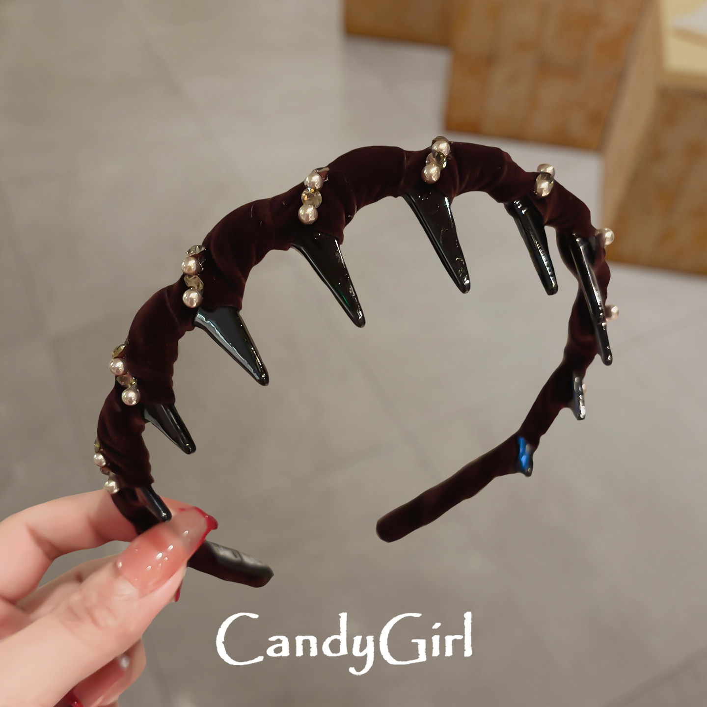 丝绒水钻珍珠带齿发箍女