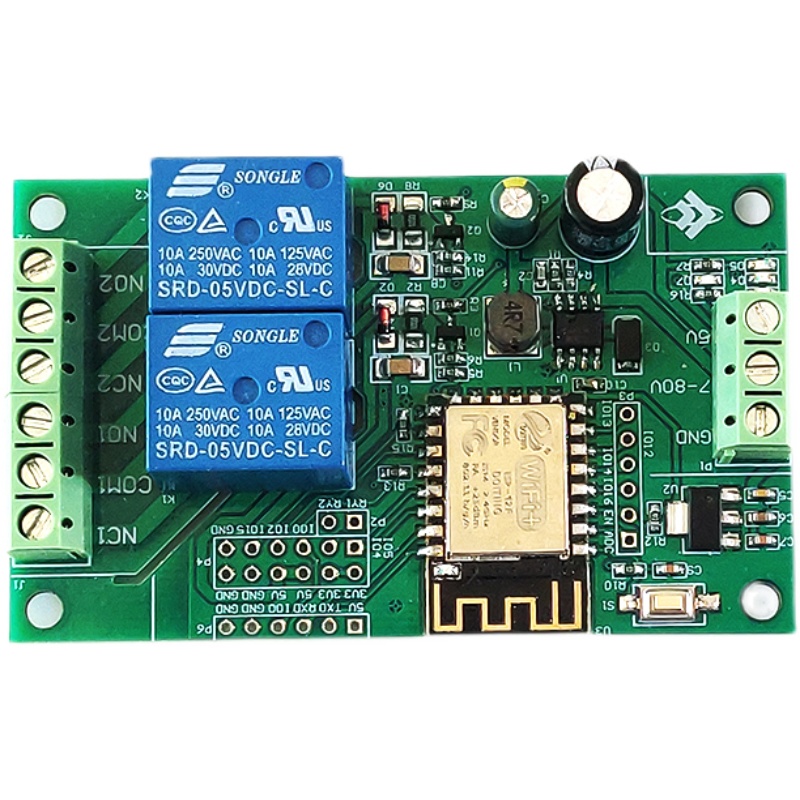 5V/8-80V供电 ESP8266WIFI双路继电器模块ESP-12F开发板二次开发