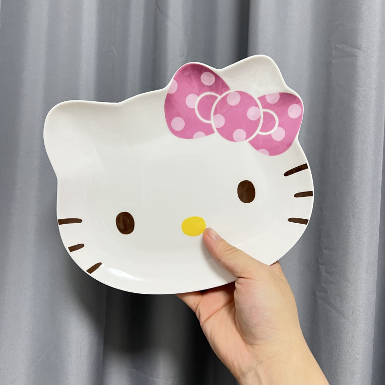 绝版韩国制进口hellokitty猫脸陶瓷盘子儿童成人可爱猫脸水果餐盘