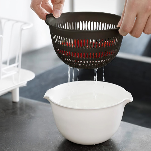 日本产进口正品黑白色简约风沥水篮厨房洗菜水果双层备菜树脂大碗