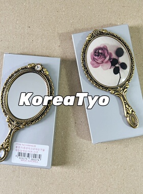 韩国代购玫瑰迷你化妆镜复古欧式古典宫廷风舞道具金属手柄镜子