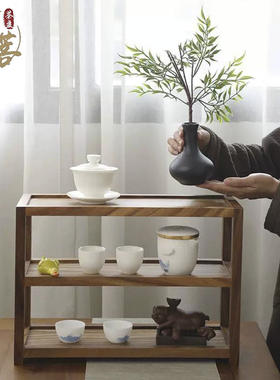 南美胡桃木桌面三层茶具收纳架