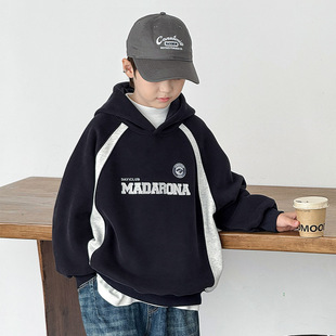 男童加绒连帽卫衣秋冬2025新款儿童一体绒打底衫中大童加厚上衣潮