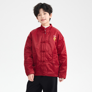 男童冬季马年红色中国风夹棉唐装2026新款儿童拜年服中大童外套潮