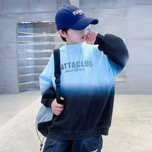 男童半高领加绒卫衣秋冬2024新款中大童洋气一体绒打底衫儿童装潮