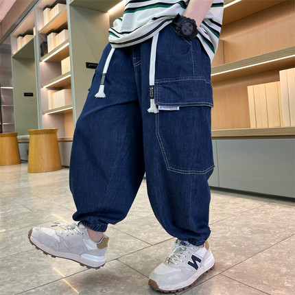 男童夏季工装牛仔裤2026新款中大童天丝防蚊裤儿童灯笼裤夏装潮牌