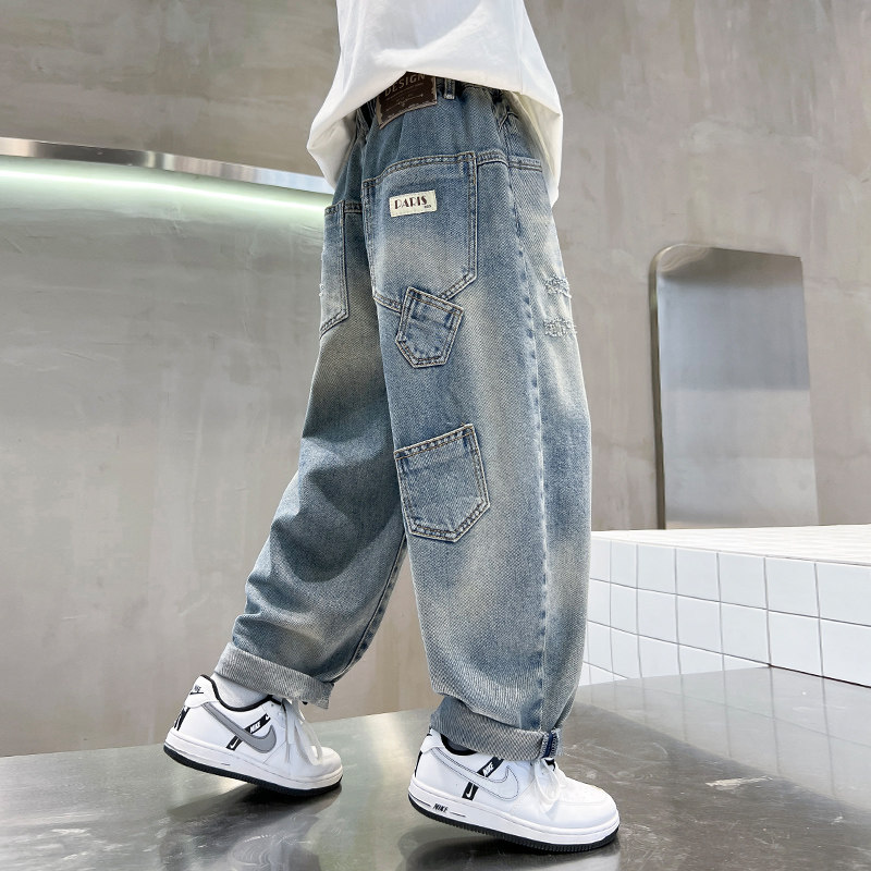 男童潮牌春秋款牛仔裤2025新款中大童宽松直筒裤子儿童装休闲长裤