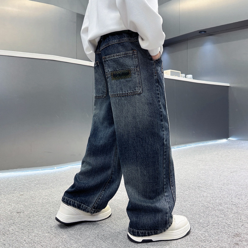 长裤牛仔布牛仔裤口袋裤子宽松潮