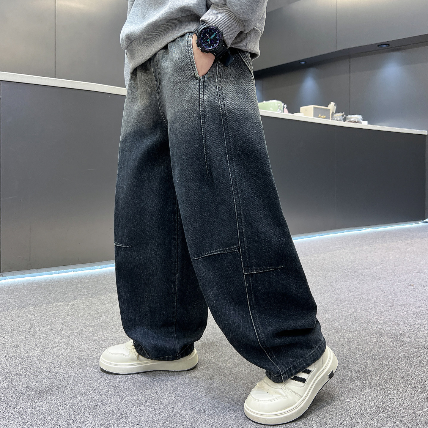 长裤棉混牛仔裤拼色裤子百搭宽松