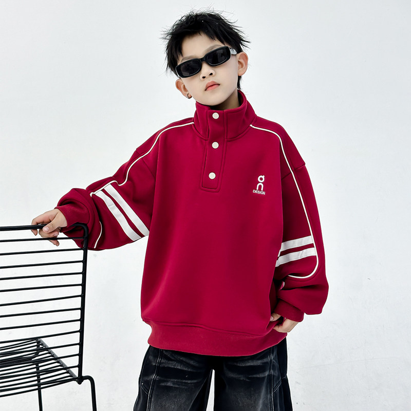 男童加绒红色卫衣秋冬季2026新款中大童冬款新年衣服儿童拜年服潮