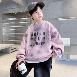 男童加绒加厚卫衣秋冬2024新款中大童冬季圆领打底衫儿童上衣炸街