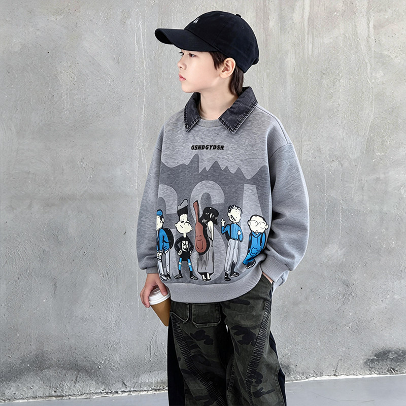 男童春款卡通圆领卫衣2026新款潮流儿童春装中大童春秋季打底衫潮