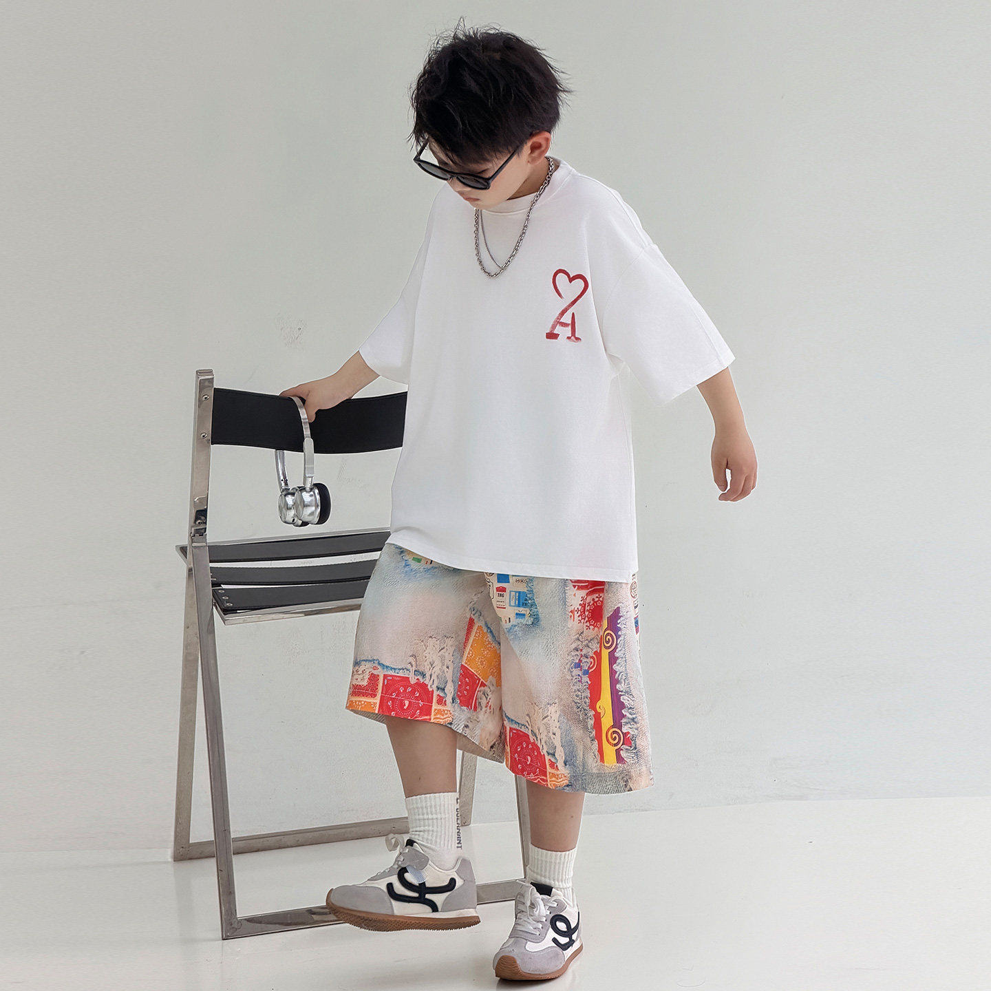 简约休闲棉两件夏季印花套装宽松