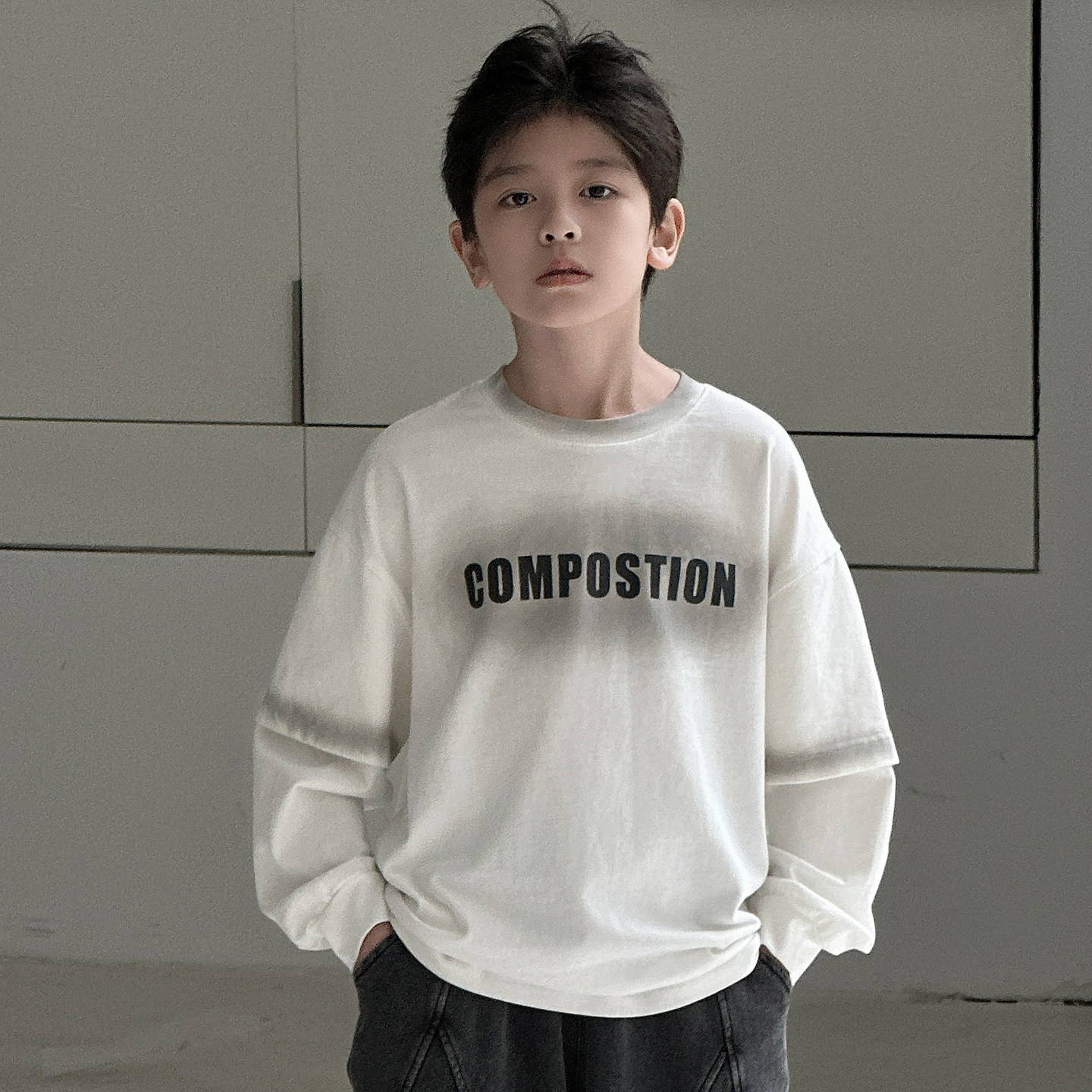 男童卫衣春秋季2026新款痞帅中大童假两件长袖T恤儿童春装上衣潮