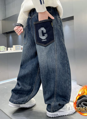 长裤牛仔布牛仔裤加厚一体绒裤子