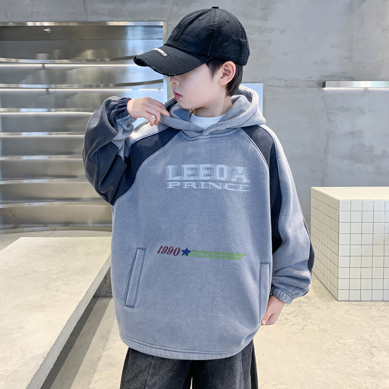 男童连帽加绒卫衣秋冬款2025新款洋气中大童冬装儿童一体绒内搭潮