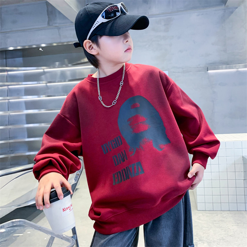 男童春秋季圆领卫衣2026新款痞帅中大童春款打底衫男孩春装上衣潮