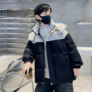 男童冬季羽绒服2024新款洋气儿童装中大童冬款男孩连帽加厚外套潮
