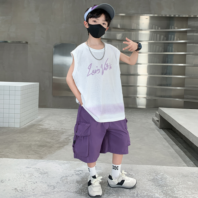男童夏季无袖套装2025新款酷帅儿童坎肩夏装中大童夏季背心两件套