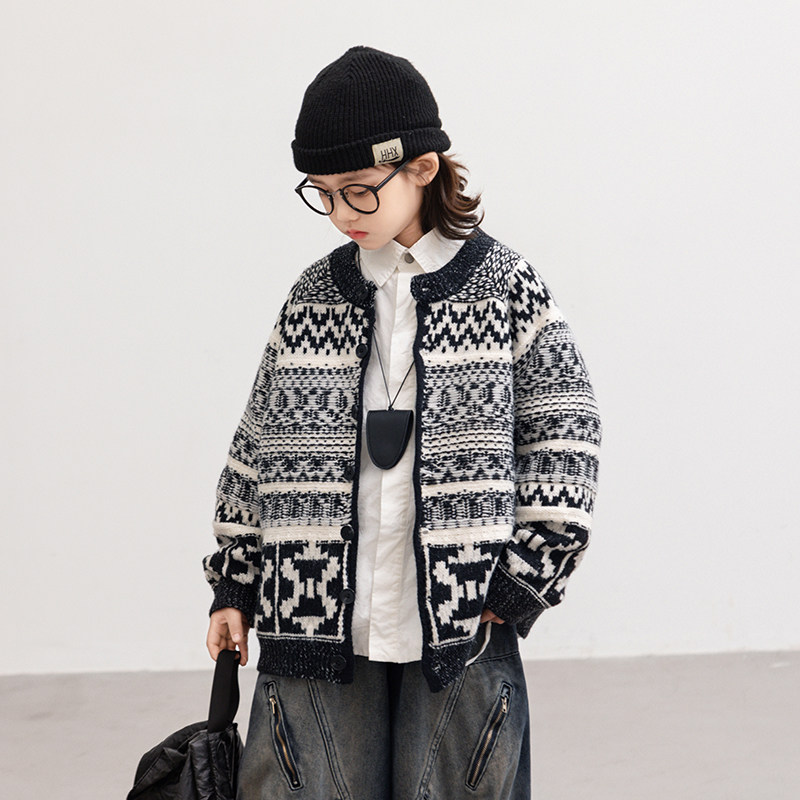 男童韩系毛衣开衫春春款2026新款潮中大童春季线衣儿童外穿针织衫