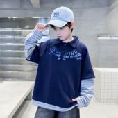 POLO衫 洋气儿童春季 中大童男孩打底 2026新款 男童假两件卫衣春秋款