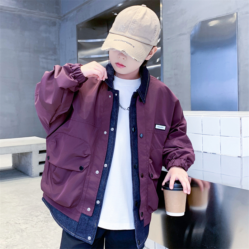 常规春秋翻领假两件外套男孩夹克