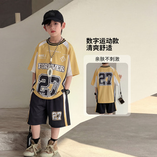 男童夏季短袖运动套装2026新款痞帅中大童球服两件套男孩夏装潮酷
