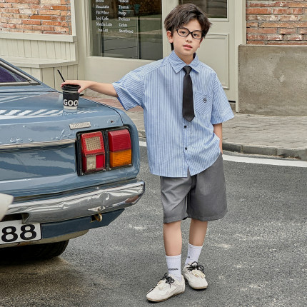 男童短袖衬衫套装夏季2026新款中大童儿童男孩学院风礼服表演服潮