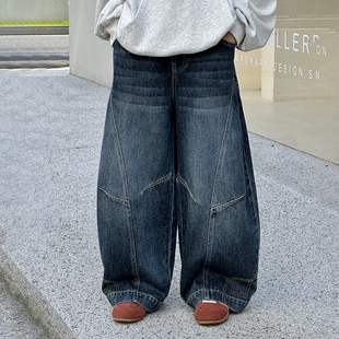 男童牛仔裤春秋款2026新款痞帅中大童春季弯刀裤儿童装男孩长裤潮