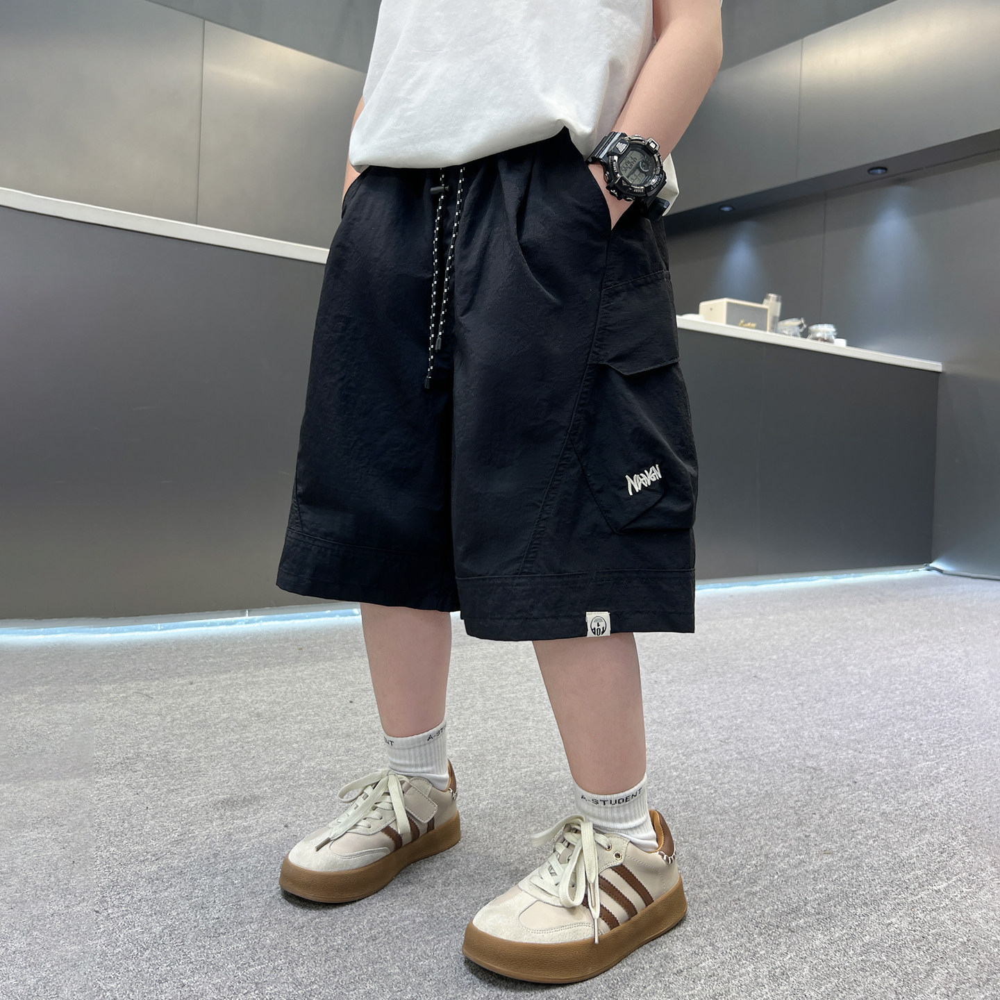 五分裤棉混工装短裤口袋中裤宽松