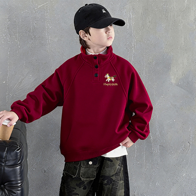 秋冬季男童棉休闲立领一体绒卫衣