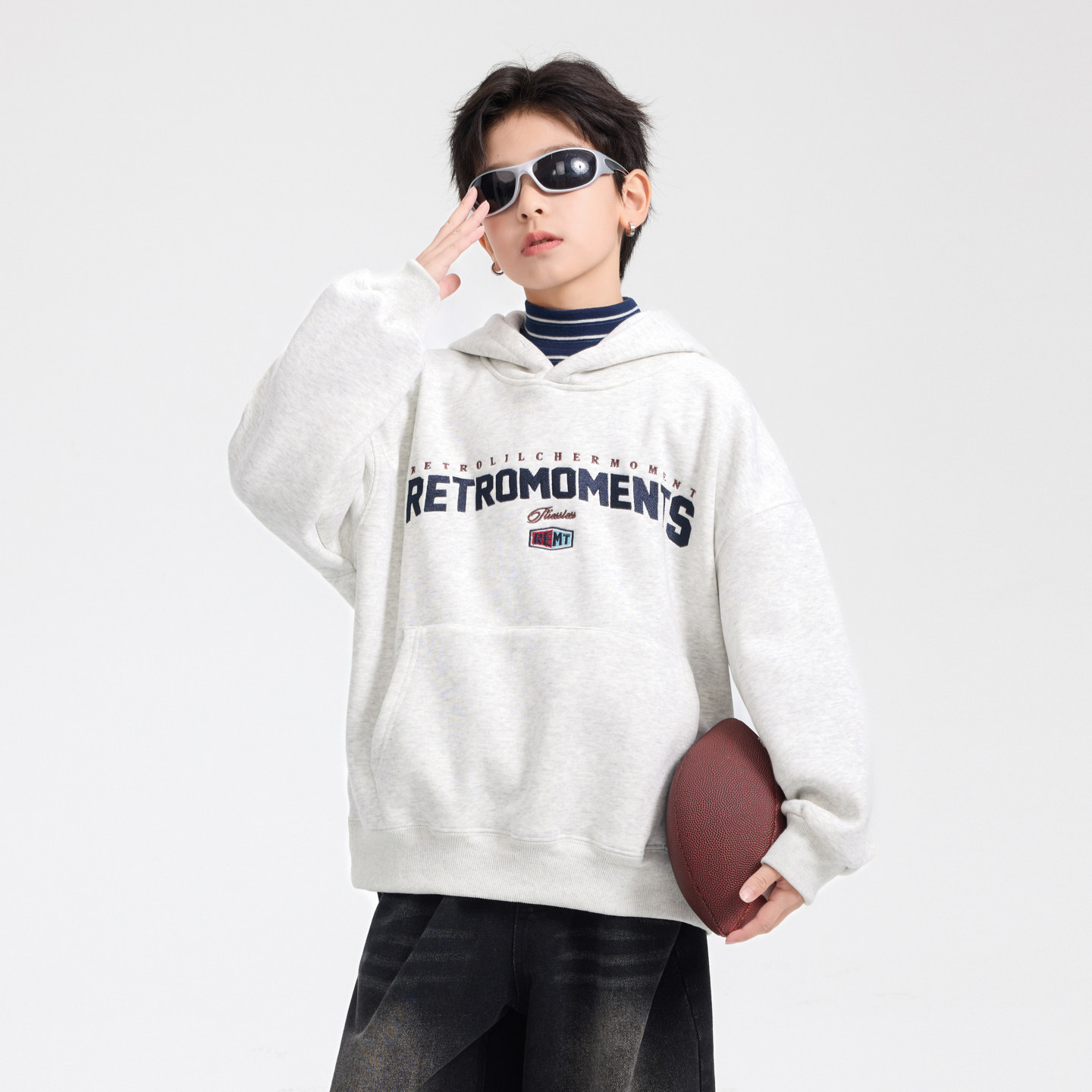 男童一体绒连帽卫衣秋冬2025新款潮流儿童冬款中大童加绒打底内搭