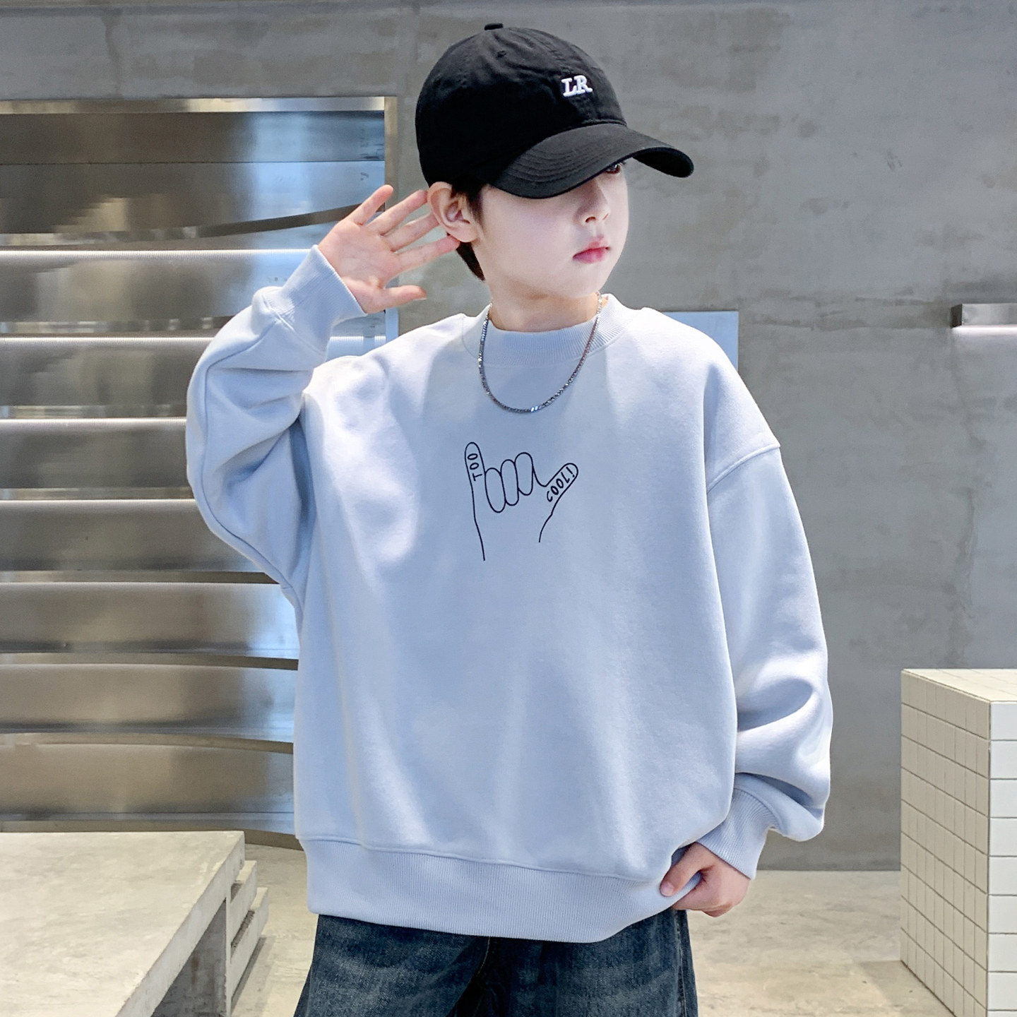 儿童装男童一体绒卫衣秋冬2025新款洋气中大童冬款加厚加绒打底衫