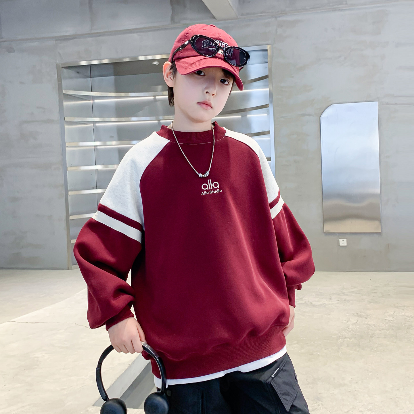 秋冬季男童棉一体绒加绒加厚卫衣