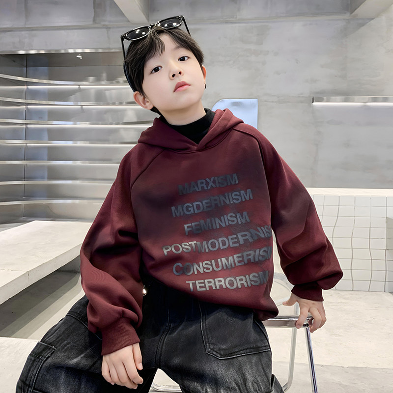 男童加绒卫衣秋冬款2025新款儿童连帽上衣中大童冬季加厚打底衫潮