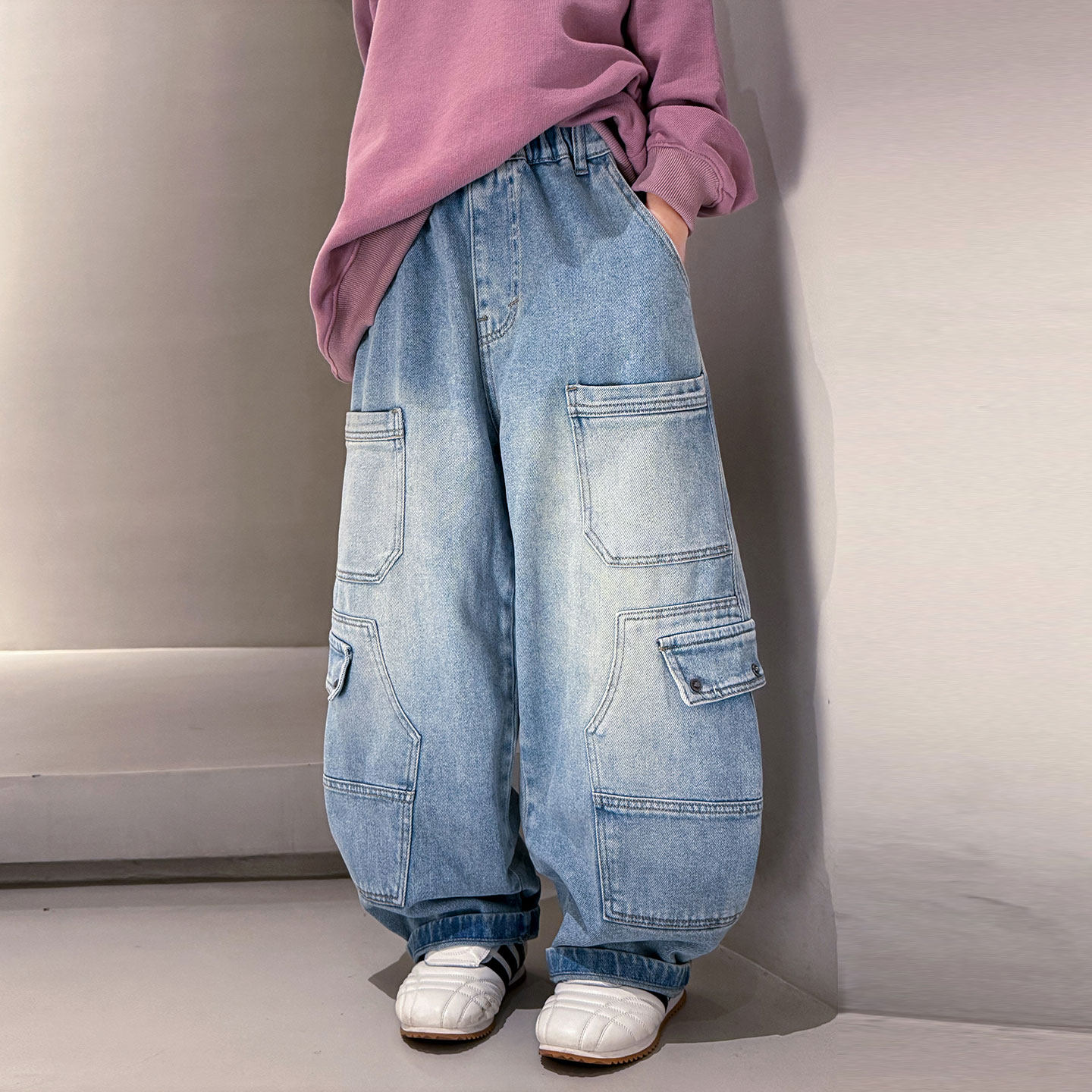 男童韩版牛仔裤春秋季2026新款痞帅中大童春装工装裤儿童男孩长裤