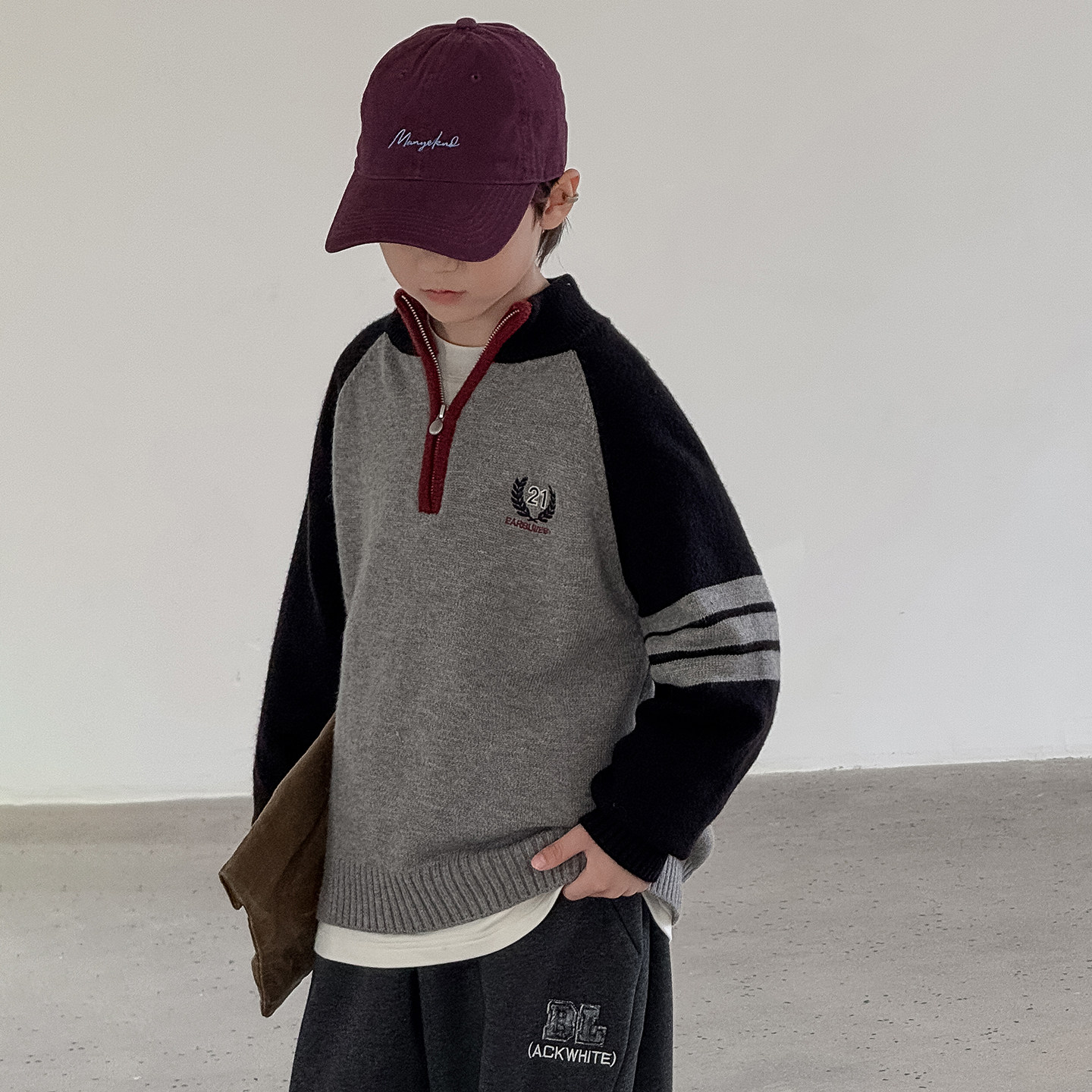 男童韩版半拉链毛衣秋冬2025新款中大童冬季儿童线衣男孩针织衫潮