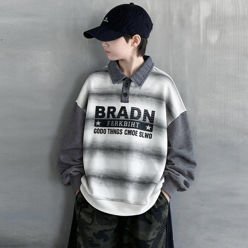 春秋季男童棉混休闲领子卫衣宽松