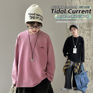 男童纯棉T恤春秋款2026新款潮中大童春季长袖打底衫儿童春装上衣