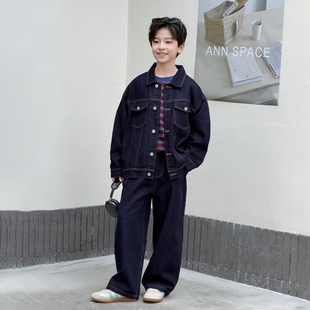 男童韩版牛仔套装春秋款2026新款潮中大童男孩春季外套两件套痞帅