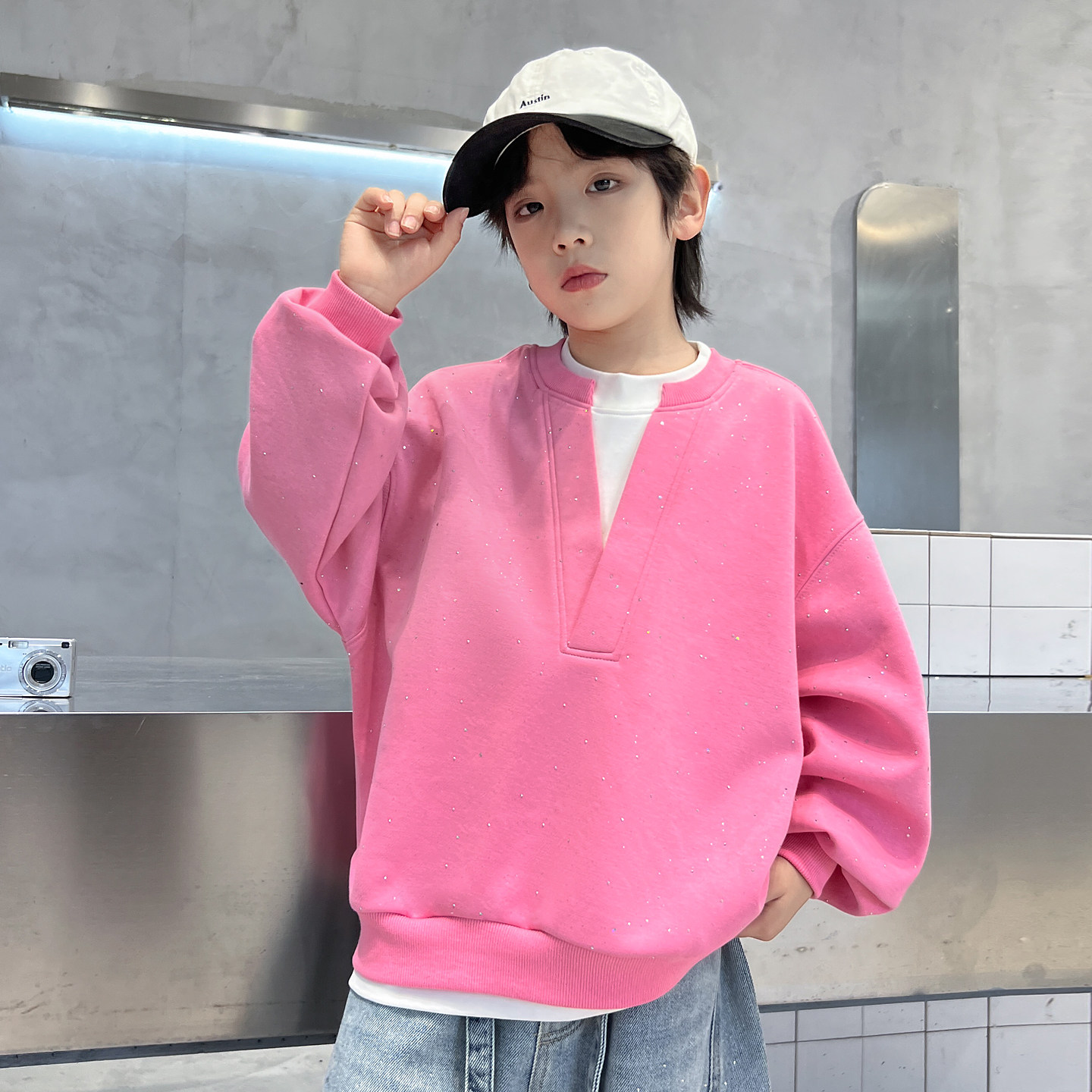 男童春秋款卫衣2026新款痞帅儿童打底衫春季中大童宽松男孩内搭潮