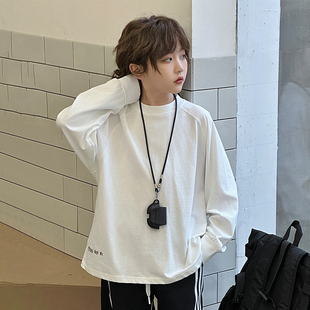 男童简约长袖T恤春款2026新款韩系中大童男孩春季百搭打底衫潮