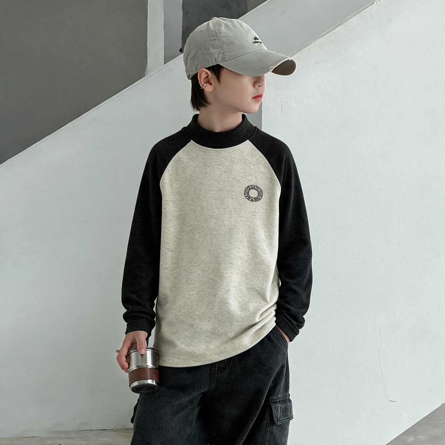 秋冬季男童德绒简约打底衫保暖潮