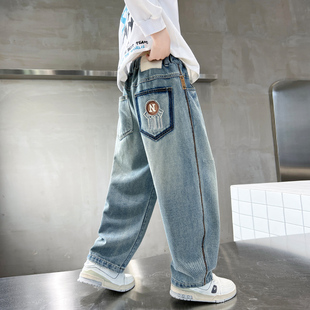 男童痞帅牛仔裤春秋款2025新款中大童男孩休闲裤儿童宽松裤子潮牌