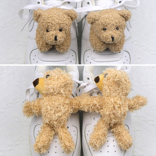 立体毛绒棕熊鞋带扣歪头熊鞋子装饰玩偶可爱卡通鞋子上的装饰品